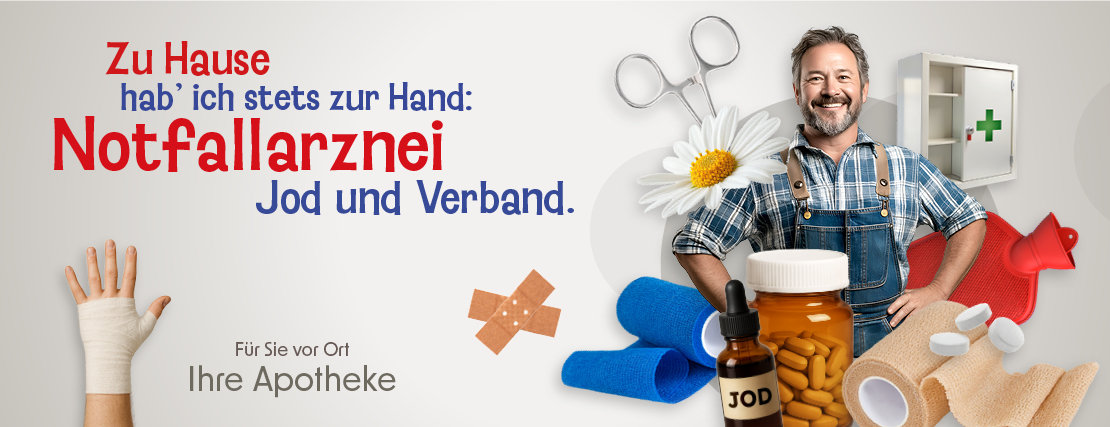 Zu Hause habe ich stets zur Hand: Notfallarznei, Jod und Verband